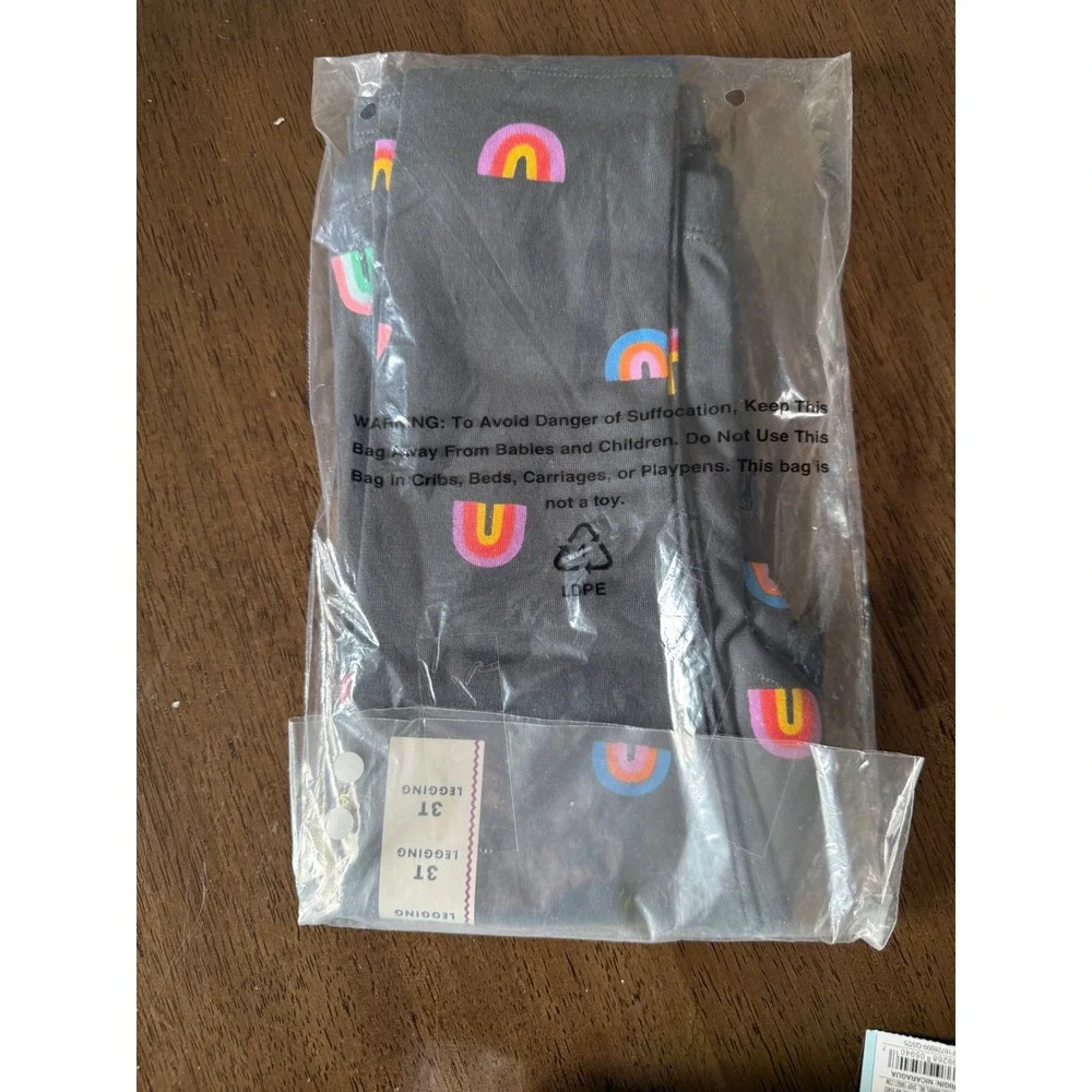 Cat & Jack Girls Rainbow Print Tough Cotton Durable Knee Leggings Gray 3T NEW